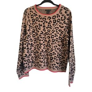 🆕️ NWOT Tahari Womens XL Leopard Print Crewneck Sweater Long Sleeve